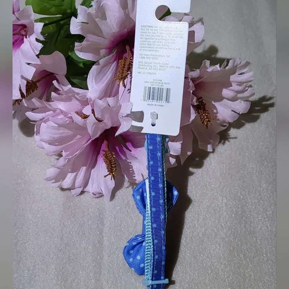 Whisker City NWT Blue Polka Dot Easter Easy Release Adult Cat Collar 8.5in-12in